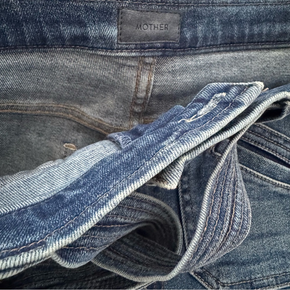 MOTHER Blue High-Waist Cropped Wide-Leg Jeans sz 27 - Picture 5 of 8